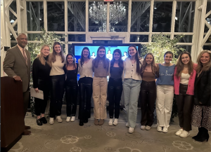 (From left to right) Coach Bruce McCloud, Colleen Dooley 23, Kate Condon 23, Fiona Farrell 24, Grace Gehm 24, Molly McHale 23, Catherine Schneider 23, Greta Servitto 24, Maggie Sullivan 23, Lucia Ferriso 23, Riley Wasdyke 24, Coach Anna Russo