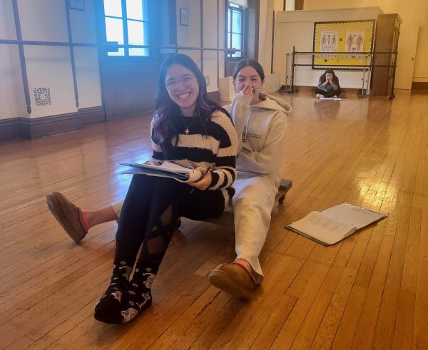 Keiri Shuyama 24 and Emma Brading 25 staging In the Same Boat during a rehearsal for the 2024 school musical.