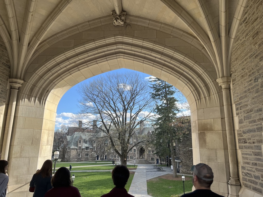 A beautiful view from one of Princeton University's many arches. 